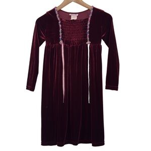 Vintage Jinelle Burgundy velvet babydoll dress with ribbon waist tie size 6x